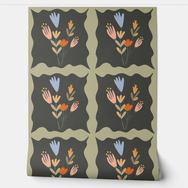 Seamless botanical vector pattern with flower bouq wallpaper (Unrolling)