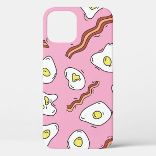 Seamless breakfast pattern with fried eggs and bac iPhone 12 case