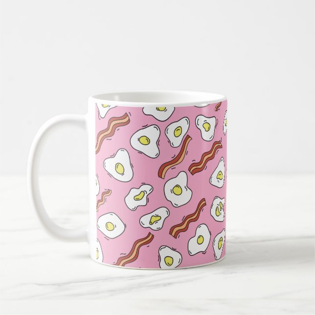 Seamless breakfast pattern with fried eggs and bac coffee mug (Left)