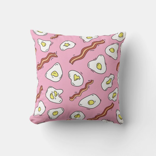 Seamless breakfast pattern with fried eggs and bac cushion (Front)