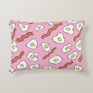 Seamless breakfast pattern with fried eggs and bac decorative cushion