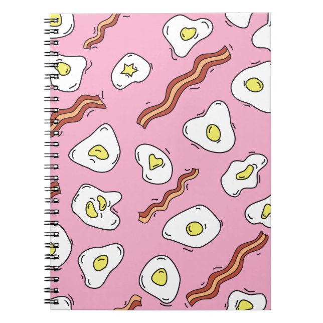 Seamless breakfast pattern with fried eggs and bac notebook (Front)
