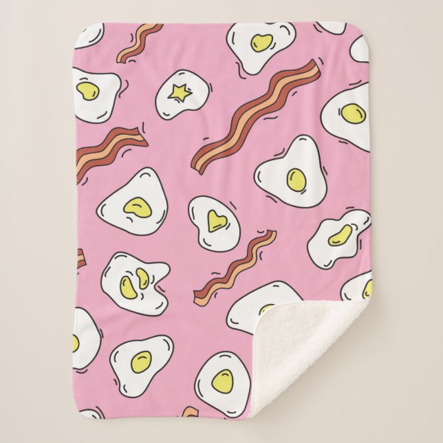 Seamless breakfast pattern with fried eggs and bac sherpa blanket (Front)