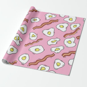 Seamless breakfast pattern with fried eggs and bac wrapping paper