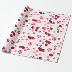 Seamless bright Cherry berry candy lollipops sweet Wrapping Paper