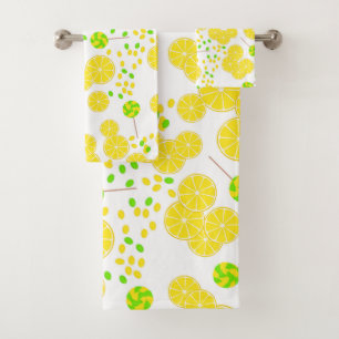 Seamless bright lemon slices candy lollipops sweet bath towel set