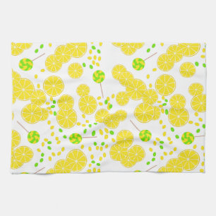 Seamless bright lemon slices candy lollipops sweet tea towel