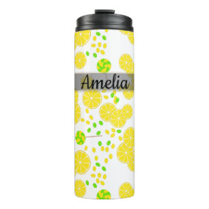 Seamless bright lemon slices candy lollipops sweet thermal tumbler