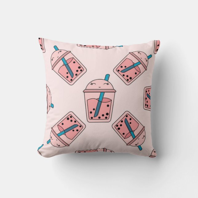 Seamless bright pattern bubble tea fruit summer dr cushion (Front)