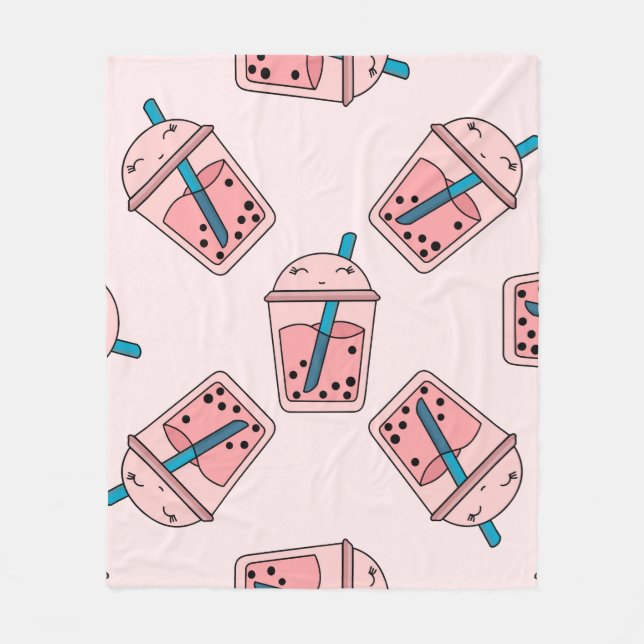 Seamless bright pattern bubble tea fruit summer dr fleece blanket (Front)