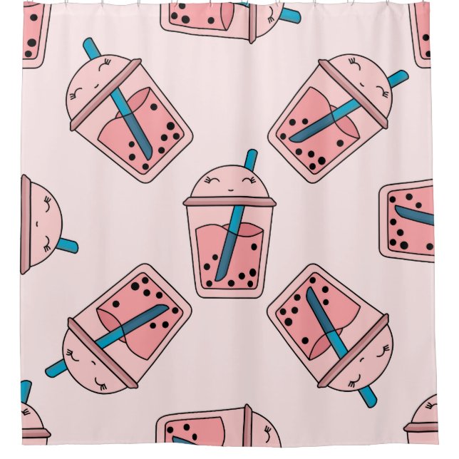 Seamless bright pattern bubble tea fruit summer dr shower curtain (Front)