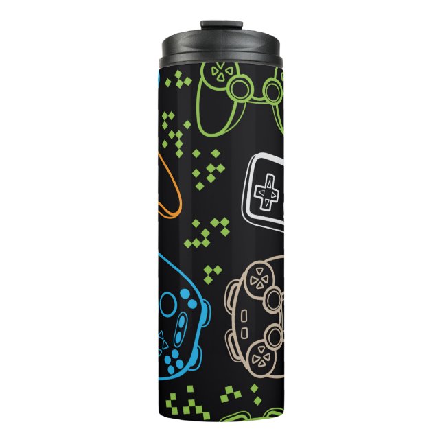 Seamless bright pattern with joysticks. gaming coo thermal tumbler (Front)