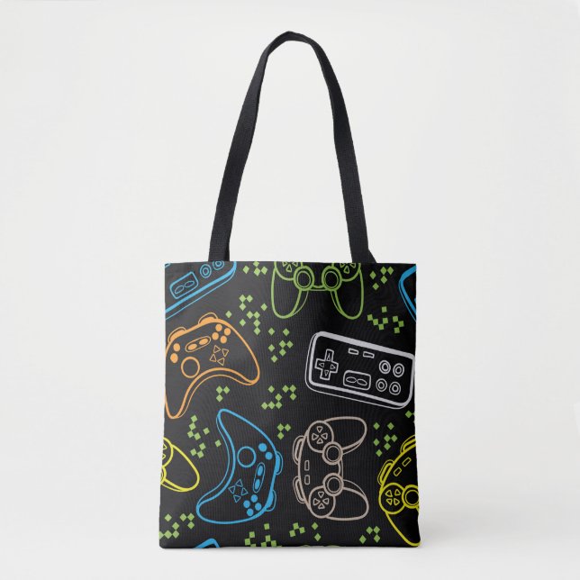 Seamless bright pattern with joysticks. gaming coo tote bag (Front)