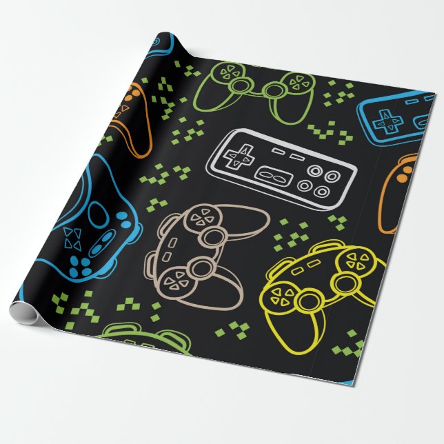 Seamless bright pattern with joysticks. gaming coo wrapping paper (Unrolled)
