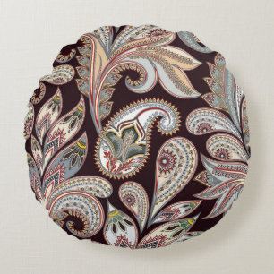 Seamless bright pattern with ornate paisley round cushion