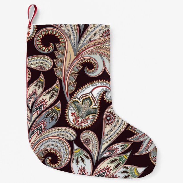 Seamless bright pattern with ornate paisley small christmas stocking (Front)