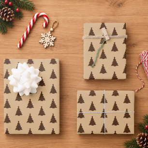 Seamless Brown Christmas Tree Wrapping Paper Sheet