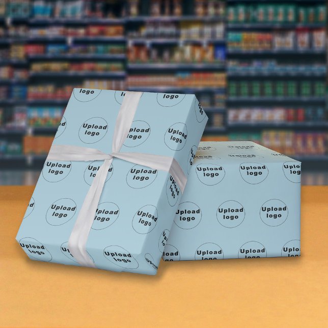 Seamless Business Logo Light Blue Wrapping Paper (Seamless pattern of your business logo on light blue wrapping paper.)