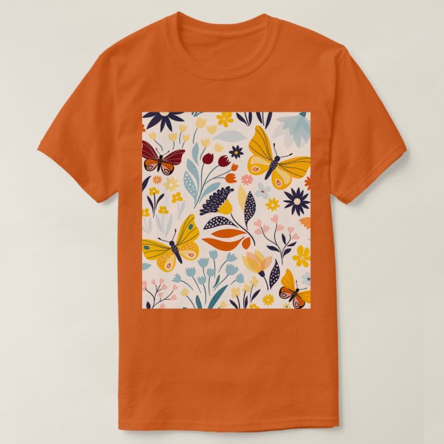 Seamless butterfly with floral design T-Shirt (Design Front)
