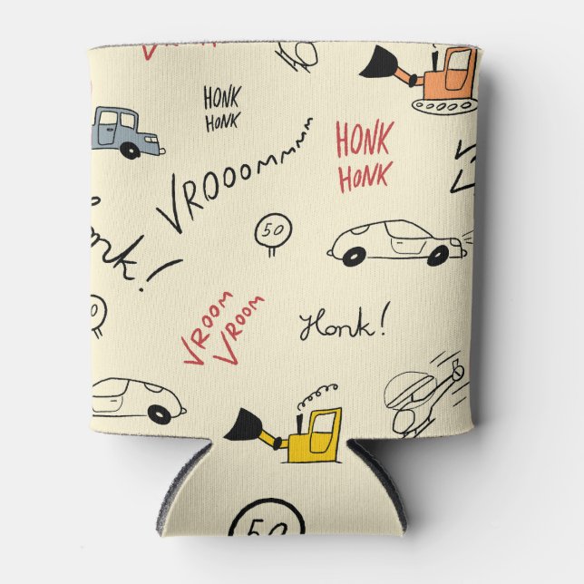 Seamless Car Drawings: Kids Bedsheet Can Cooler (Front)