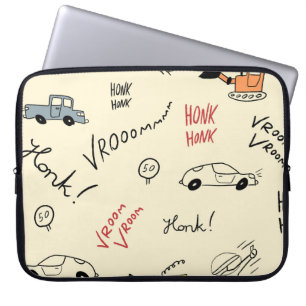 Seamless Car Drawings: Kids Bedsheet Laptop Sleeve