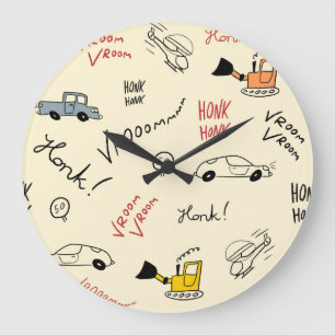 Seamless Car Drawings: Kids Bedsheet Large Clock