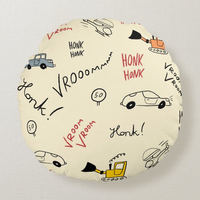 Seamless Car Drawings: Kids Bedsheet Round Cushion (Front)