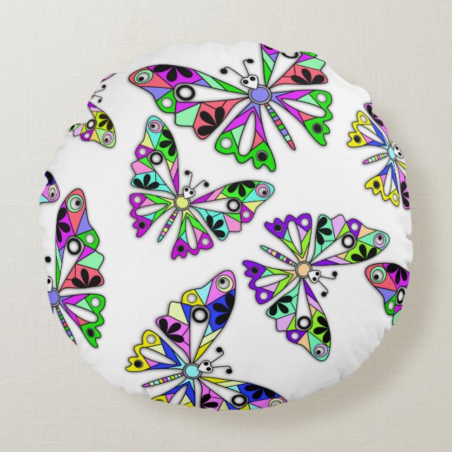 Seamless cartoon cute fun kids abstract buttefly p round cushion (Front)