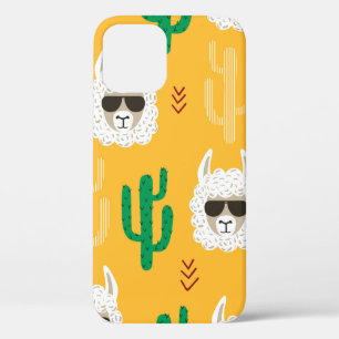 Seamless cartoon llama and cactus pattern in brigh iPhone 12 case