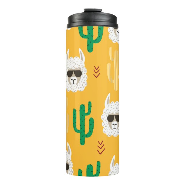 Seamless cartoon llama and cactus pattern in brigh thermal tumbler (Front)