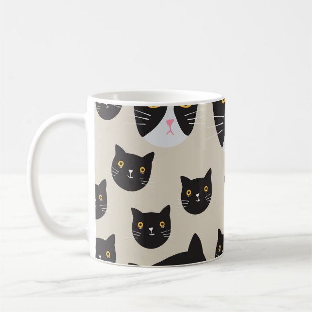 Seamless Cat, Whimsical Pattern Illustration. Coffee Mug (Left)