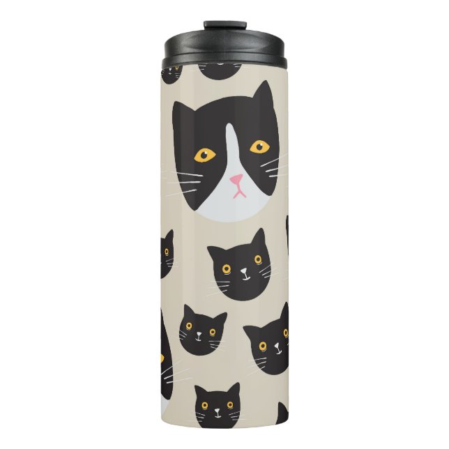 Seamless Cat, Whimsical Pattern Illustration. Thermal Tumbler (Front)
