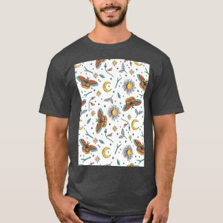 Seamless Celestial Pattern Celestial Moth Pattern  T-Shirt