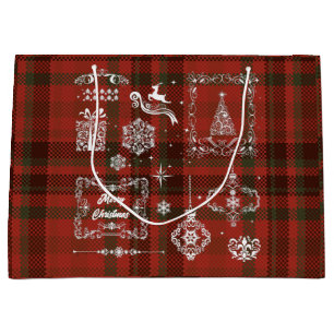 Seamless Checkered Christmas Decoration Red-white Large Gift Bag