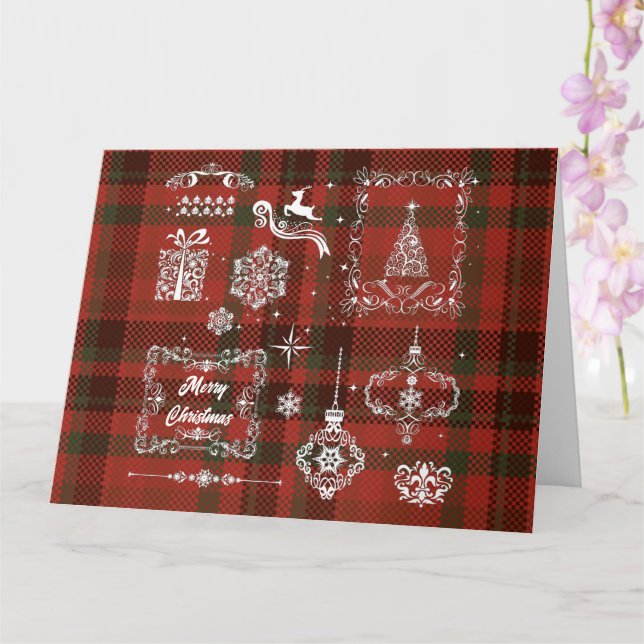 Seamless Chequered Christmas Decoration Red-White  Card (Orchid)