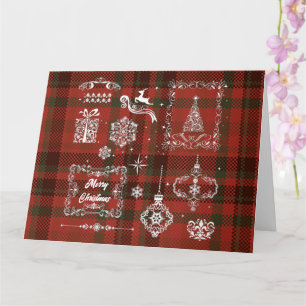Seamless Chequered Christmas Decoration Red-White  Card