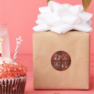 Seamless Chequered Christmas Decoration Red-white  Classic Round Sticker