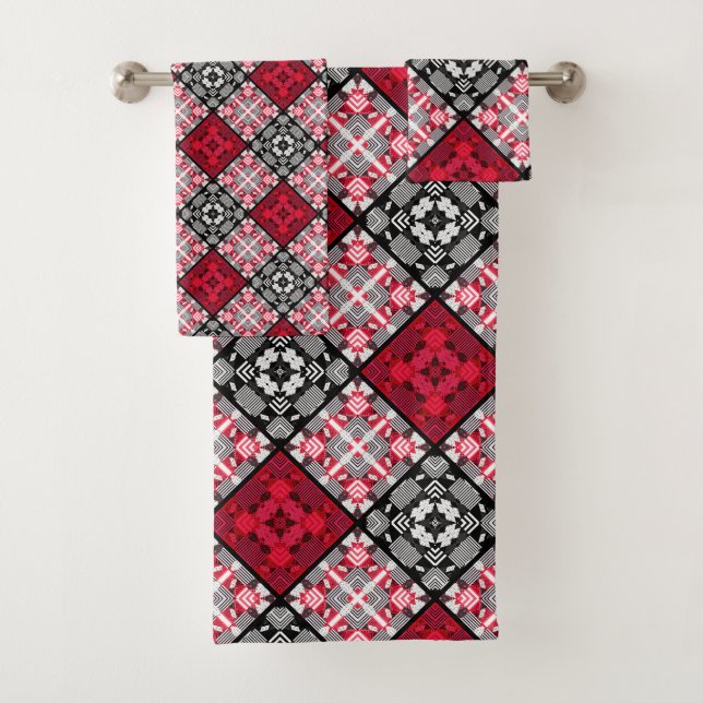 Seamless chequered plaid abstract squares geometri bath towel set (Insitu)