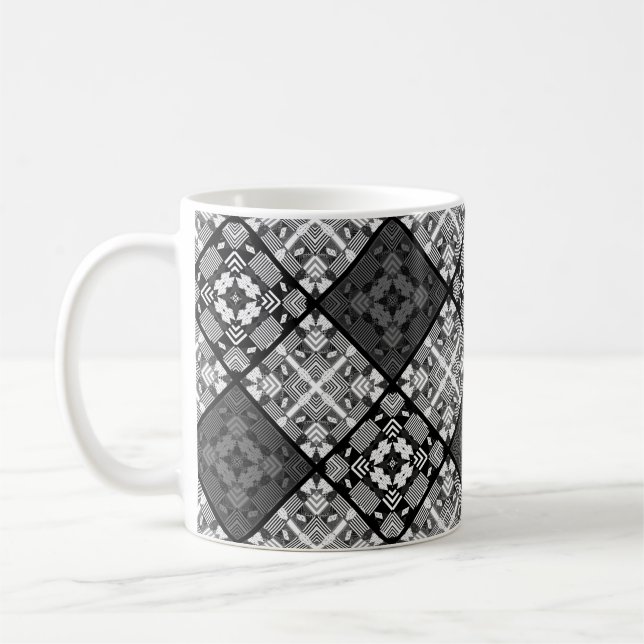 Seamless chequered plaid abstract squares geometri coffee mug (Left)