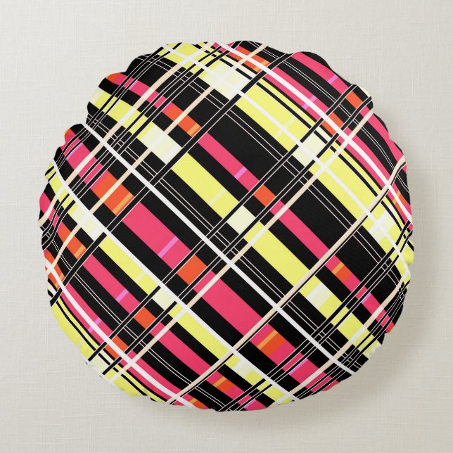 Seamless chequered plaid abstract squares geometri round cushion (Front)