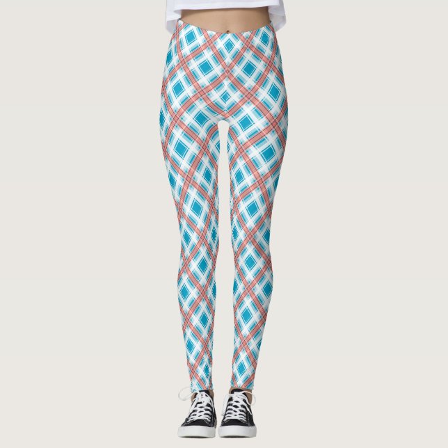 Seamless chequered plaid lined abstract pattern be leggings (Front)
