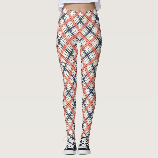 Seamless chequered plaid lined abstract pattern be leggings (Front)