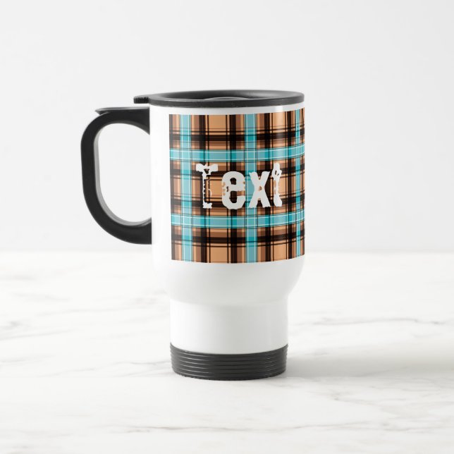 Seamless chequered plaid lined abstract pattern bl travel mug (Left)