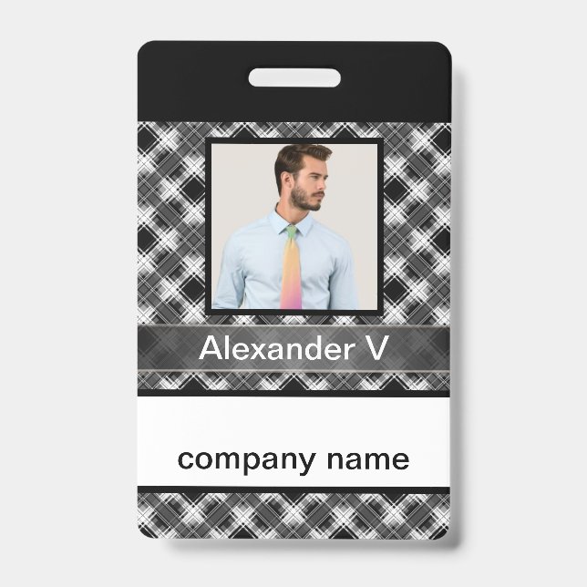 Seamless chequered plaid lined abstract pattern re ID badge (Front)