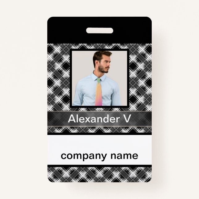Seamless chequered plaid lined abstract pattern re ID badge (Front)