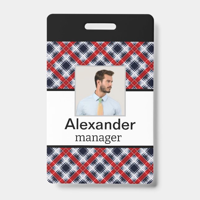 Seamless chequered plaid lined abstract pattern re ID badge (Front)