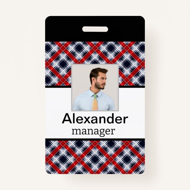 Seamless chequered plaid lined abstract pattern re ID badge (Front)