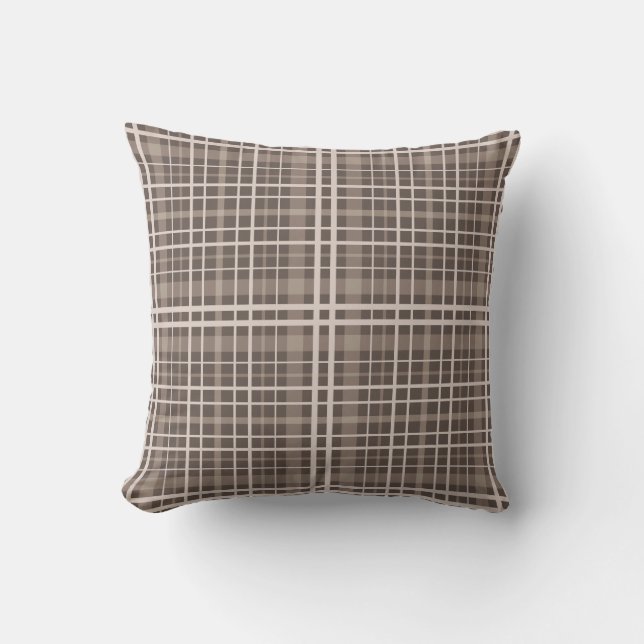Seamless chequered plaid tartan beige brown patter cushion (Front)