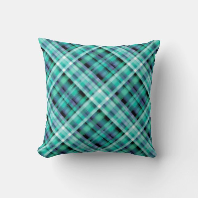 Seamless chequered plaid tartan blue greeb navy pa cushion (Front)