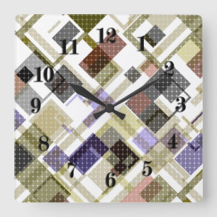 Seamless chequered plaid tartan pattern green brow square wall clock